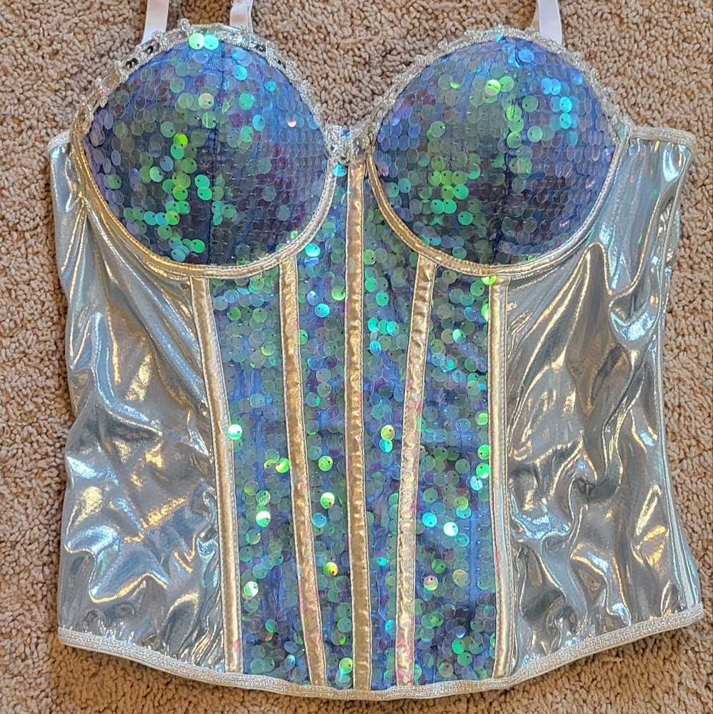 Blue sequin corset